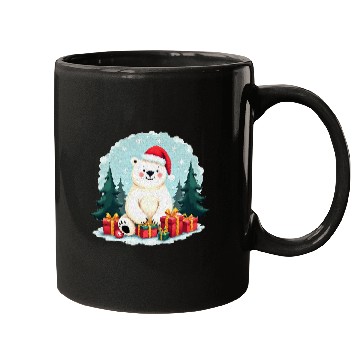 Discover Adorable Polar Bear in Santa Hat Mugs