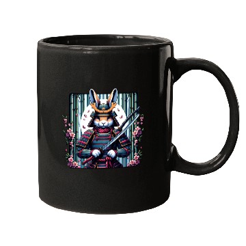 Discover Samurai Rabbit with Katana and Cherry Blossoms Mugs