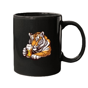 Discover Cute Tiger Drinking Beer 2 Mugs