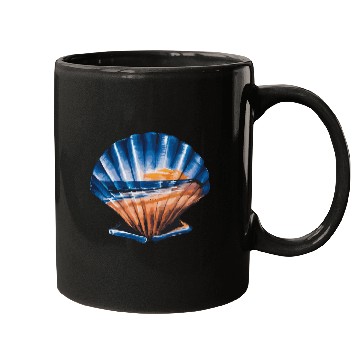 Discover Seashell Beach Scene Serene Ocean Landscape Mugs