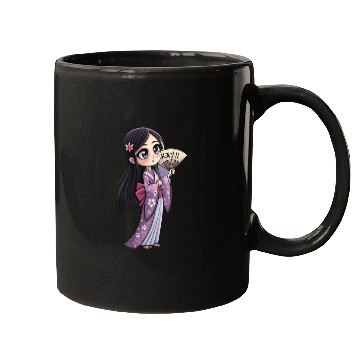 Discover Cute Chibi Geisha Anime Inspired Kimono Design Mugs