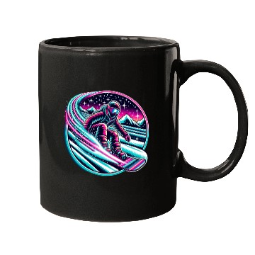 Discover Epic Neon Snowboarding Adventure Under Starry Sky Mugs
