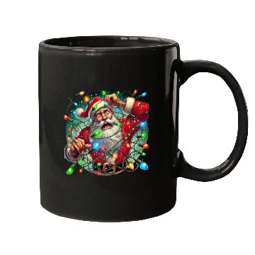 Discover Funny Christmas Santa: Tangled in Lights Mugs