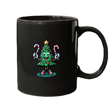 Discover Happy Christmas Tree With Candy Canes Retro Mugs