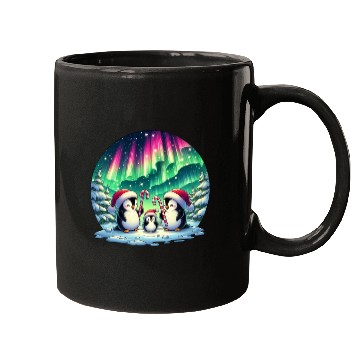 Discover Penguin Family Christmas under the Aurora Mugs