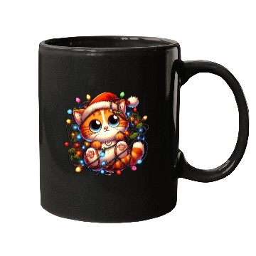 Discover Whimsical Cat’s Christmas Lights Adventure Mugs