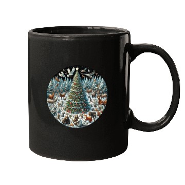 Discover Snow-Dusted Christmas Tree with Woodland Animals Mugs