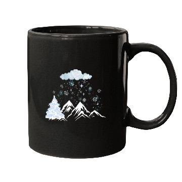 Discover Winter Magic Text with Blue Snowflakes Design" Mugs