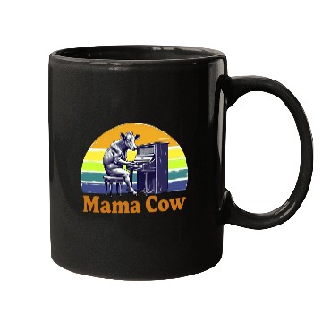 Discover Mama Cow Playing Piano Retro Design Mugs
