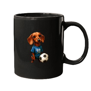 Discover Soccer dachshund blue Mugs