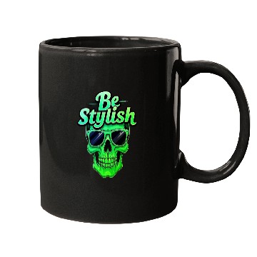 Discover Be Stylish Vibrant Green Skull with Sunglasses Mugs