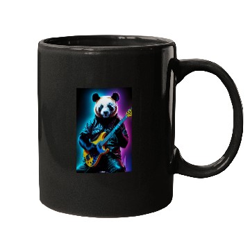 Discover Panda playing guitar neon art Mugs