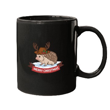 Discover Grumpy Hedgehog Merry Christmas Deer Antler Hat Mugs