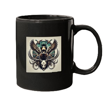 Discover Mallard duck flying over deer skull in marsh Mugs