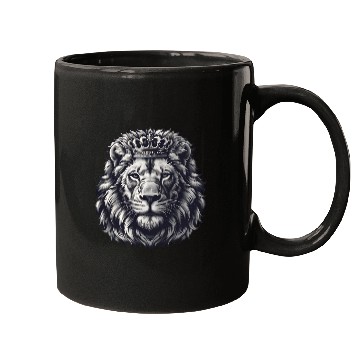 Discover Royal Lion Face with Crown Black and Grey Mugs