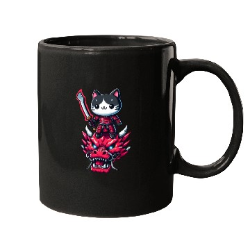 Discover Samurai Cat with Sword on Dragon in Epic 3D Effect Mugs
