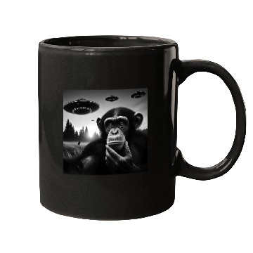 Discover Chimp Monkey Ape Funny Selfie with UFOs Weird Alie Mugs