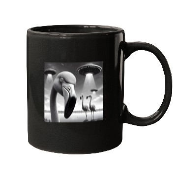 Discover Flamingo Sci-fi Funny Graphic Selfie with UFOs Wei Mugs