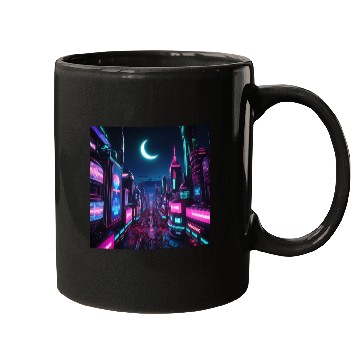 Discover Neon lit city at night Mugs