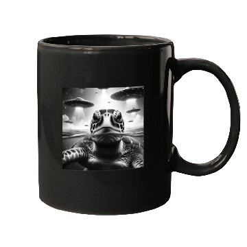 Discover Sea Turtle Funny Graphic Selfie with UFOs Weird A Mugs