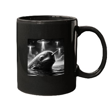 Discover Narwhal Funny Graphic Selfie with UFOs Weird Alien Mugs