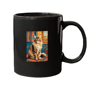 Discover Cat painting red black cat Maine Mugs