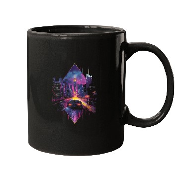 Discover Retro Car Vaporwave City Synthwave 80s 90s Mugs
