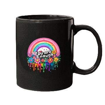 Discover "You Are Enough" Rainbow and Flowers Inspirational Mugs