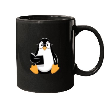 Discover Adorable Book-Loving Penguin with Glasses Design Mugs