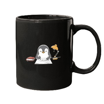 Discover Writer Author Penguin Scribbling at Desk Mugs