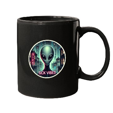 Discover Cyberpunk Alien Encounter - Futuristic Neon Sci-Fi Mugs