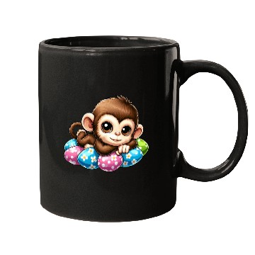 Discover Cute Monkey Easter eggs Easter chilling cartoon Mugs