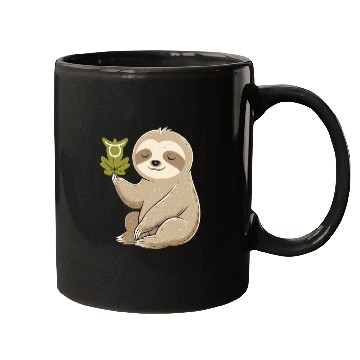 Discover Taurus Zodiac Sloth with Leaf Symbol Serenity Mugs