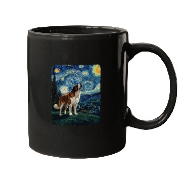 Discover Saint Bernard Howling At Moon Starry Night Van Gog Mugs