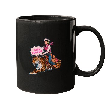 Discover Girl Power Cowgirl Riding a Leopard Western Mugs