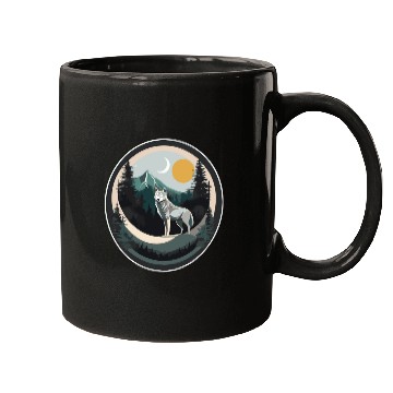 Discover Lone Wolf Under Moonlit Sky Mugs