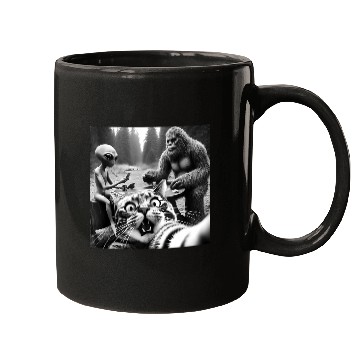 Discover Sasquatch Bigfoot Alien Surprised Scared Cat Selfi Mugs