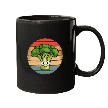 Discover Cute Smiling Broccoli Retro Vintage Sunset Mugs