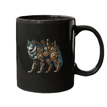 Discover Steampunk Wolf Mugs, Mechanical Wolf Design