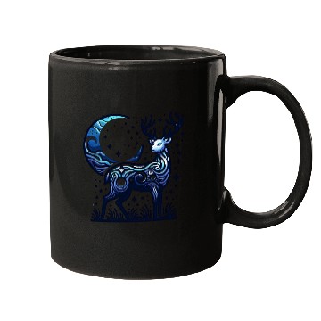 Discover Celestial Deer Under Starry Night Moon Mugs
