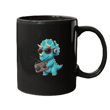 Discover Dino cartoon triceratops listening to music Mugs