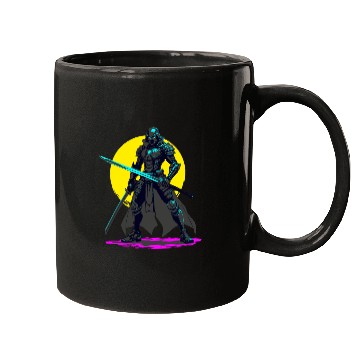 Discover Cyberpunk Armored Samurai Neon Warrior Art Mugs