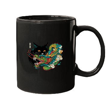 Discover Ukiyo-e Black Cat Chinese Dragon Mugs