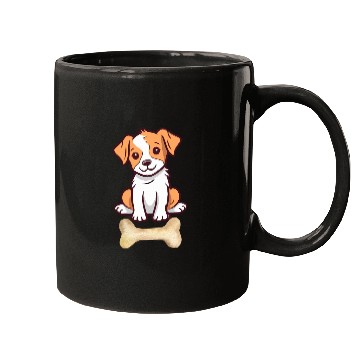 Discover Cute White and brown dog with bone Mugs