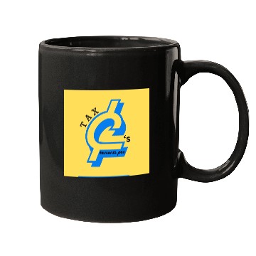 Discover Tax Cent's Blue Logo Yellow Back Mugs
