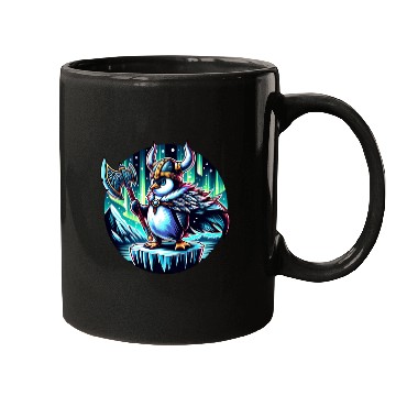 Discover Viking Penguin with Axe Under Northern Lights Mugs