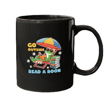 Discover Book Lover Frog Summer Beach Relaxing Reading Mugs