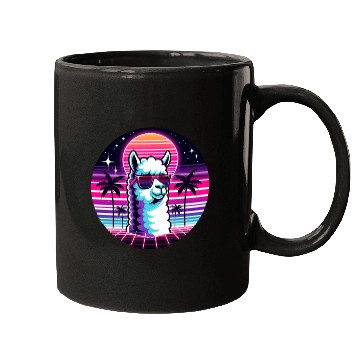Discover Retro Neon Llama with Sunglasses Vibes Mugs
