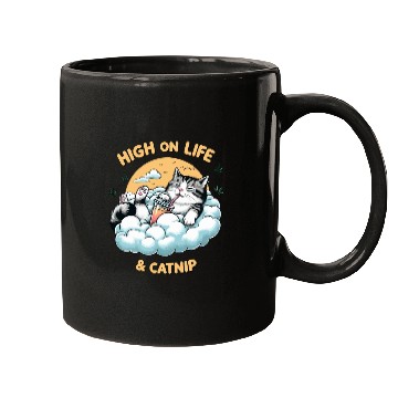 Discover High on Life & Catnip - Floating Cat Art Mugs