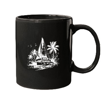 Discover Double Hull Catamaran Sailing Boat Caribbean Palms Mugs